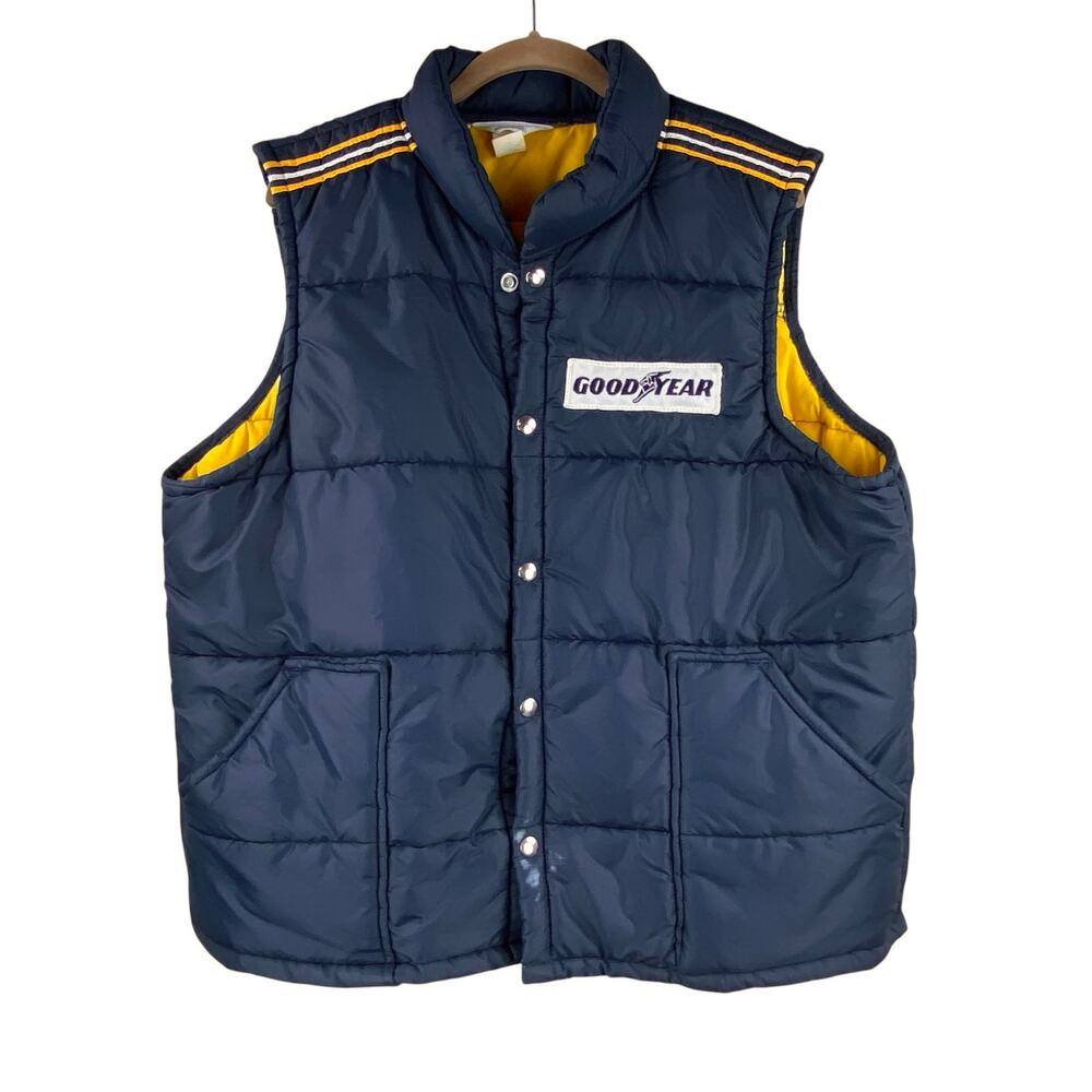 Vintage Goodyear Official Racing Apparel Puffer Vest Size L/XL Blue